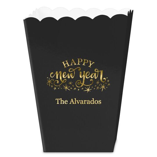 Hand Lettered Sparkle Happy New Year Mini Popcorn Boxes